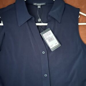 Adrianna Papell Navy Button Down Sleeveless Shirt